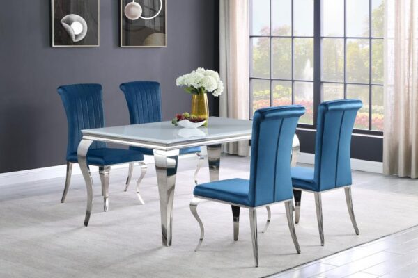 Carone 5-piece 61-inch Rectangular White Glass Dining Set Teal