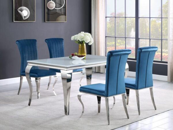 Carone 5-piece 61-inch Rectangular White Glass Dining Set Teal