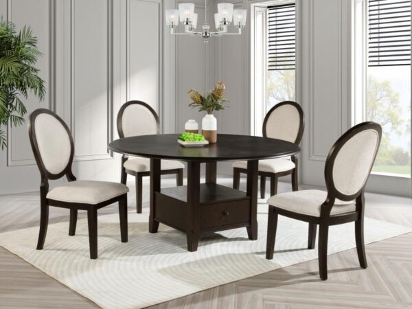 Twyla 5-piece 60-inch Round Wood Dining Table Set Dark Cocoa