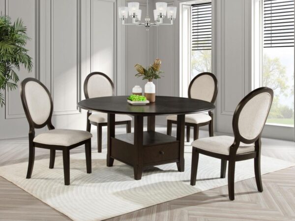 Twyla 5-piece 60-inch Round Wood Dining Table Set Dark Cocoa