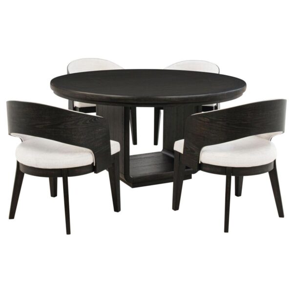 Leandro 5-piece Round Dining Table Set Burnished Black