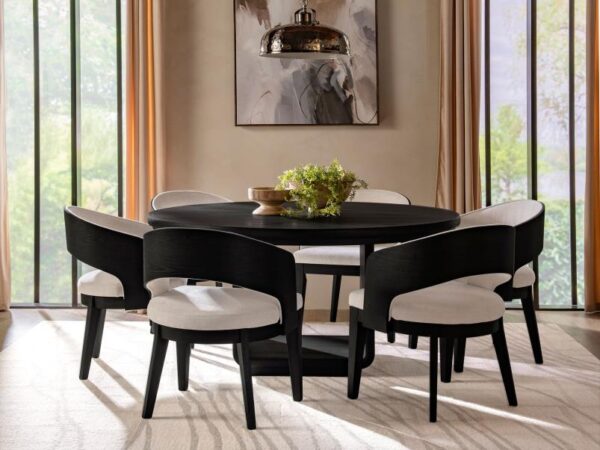 Leandro 7-piece Round Dining Table Set Burnished Black