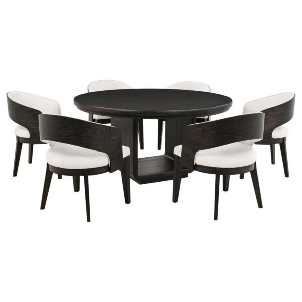 Leandro 7-piece Round Dining Table Set Burnished Black