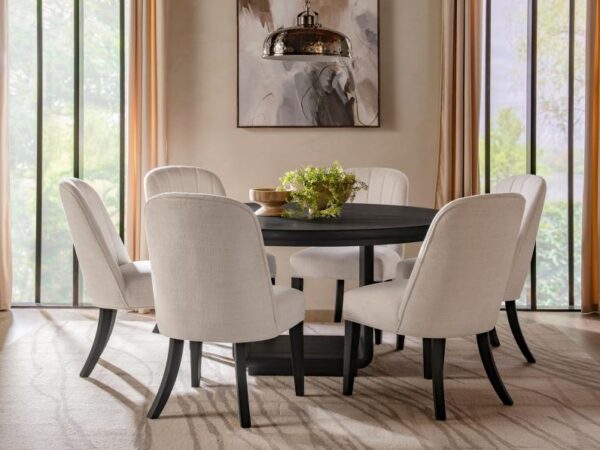 Leandro 7-piece Round Dining Table Set Burnished Black