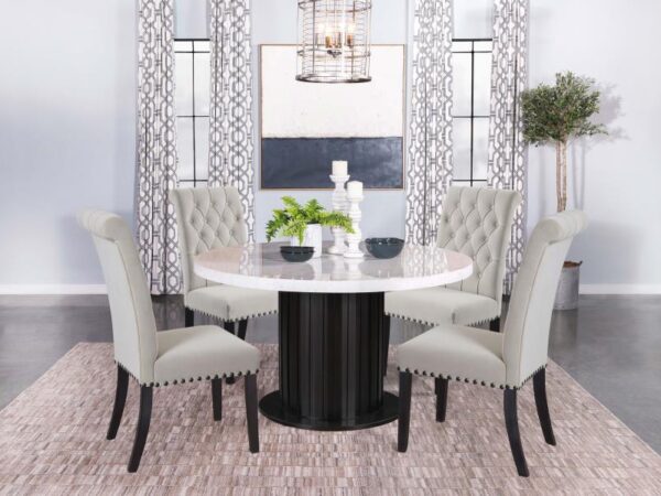 Sherry 5-piece Round Marble Top Dining Table Set Sand