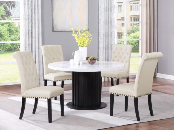 Sherry 5-piece Round Marble Top Dining Table Set Beige