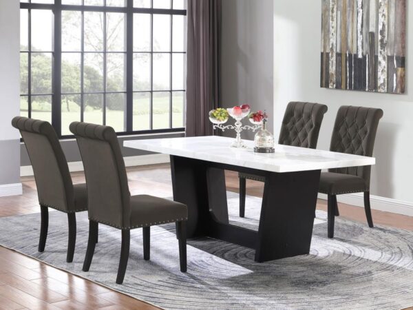 Sherry 5-piece Rectangular Marble Top Dining Table Set Brown
