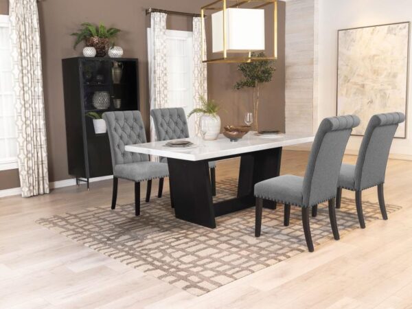 Sherry 5-piece Rectangular Marble Top Dining Table Set Grey