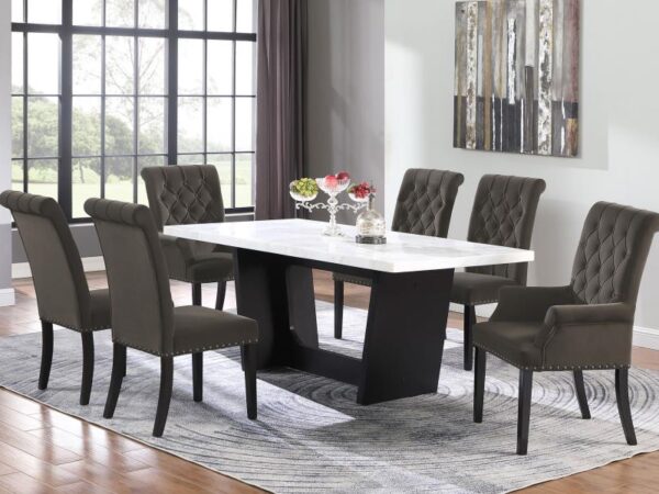 Sherry 7-piece Rectangular Marble Top Dining Table Set Brown