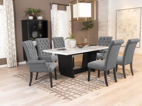 Sherry 7-piece Rectangular Marble Top Dining Table Set Grey