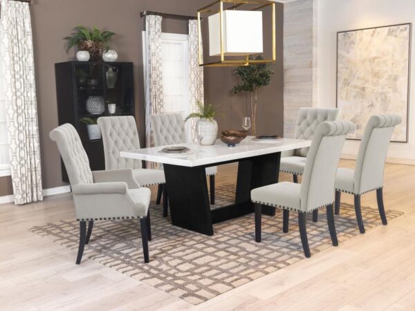 Sherry 7-piece Rectangular Marble Top Dining Table Set Sand