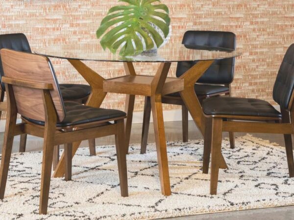 Paxton 5-piece Round Glass Top Dining Table Set Brown