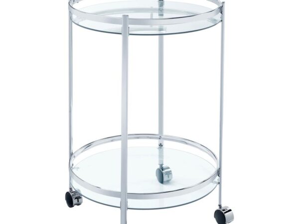 Chrissy Round Glass Shelf Metal Bar Cart Chrome