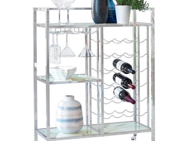 Derion 3-tier Rectangular Glass Shelf Metal Bar Cart Chrome