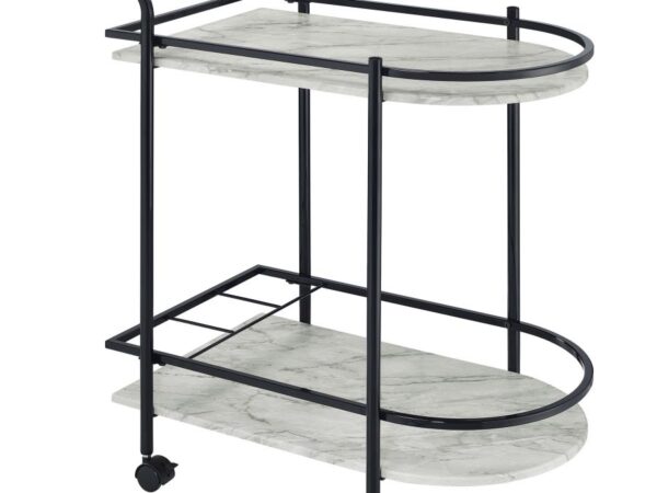 Desiree 2-tier Faux Marble Shelf Metal Bar Cart Black