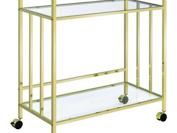 Cara 2-tier Rectangular Glass Shelf Metal Bar Cart Brass