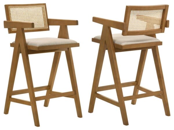 Kane Woven Rattan Wood Bar Chair Light Walnut (Set of 2)