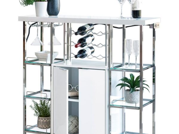 Gallimore 2-door Bar Cabinet Wine Storage White High Gloss