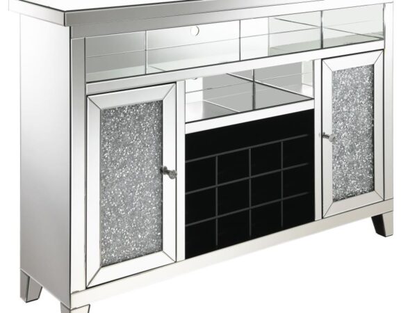 Melinda 2-door LED Mirrored Wine Storage Bar Cabinet Silver