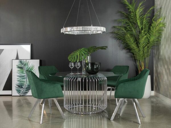 Veena 5-piece Round Glass Top Dining Table Set Chrome