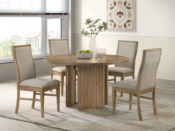 Adina 5-piece Round Dining Table Set Distressed Light Brown