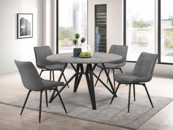 Neil 5-piece Round Dining Table Set Concrete Gunmetal