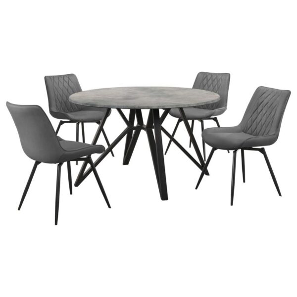 Neil 5-piece Round Dining Table Set Concrete Gunmetal