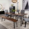 Neve Live Edge Wood Dining Bench Hairpin Legs Grey Sheesham