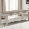 Franco Fabric Upholstered Bench with Shelf Distressed White