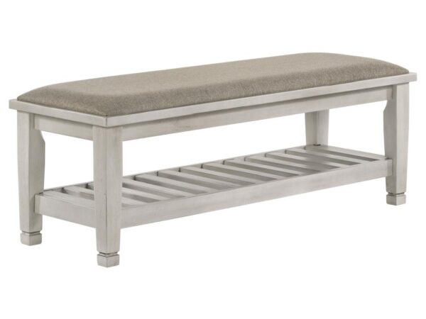 Franco Fabric Upholstered Bench with Shelf Distressed White