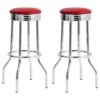 Retro Upholstered Metal Swivel Bar Stool Red (Set of 2)