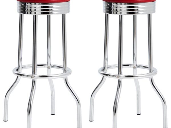 Retro Upholstered Metal Swivel Bar Stool Red (Set of 2)