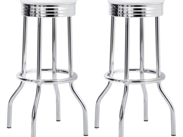 Retro Upholstered Metal Swivel Bar Stool White (Set of 2)