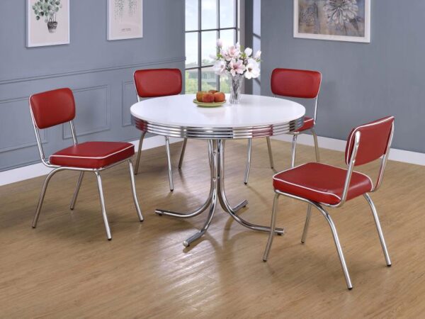 Retro 5-piece Round Dining Table Set White and Red