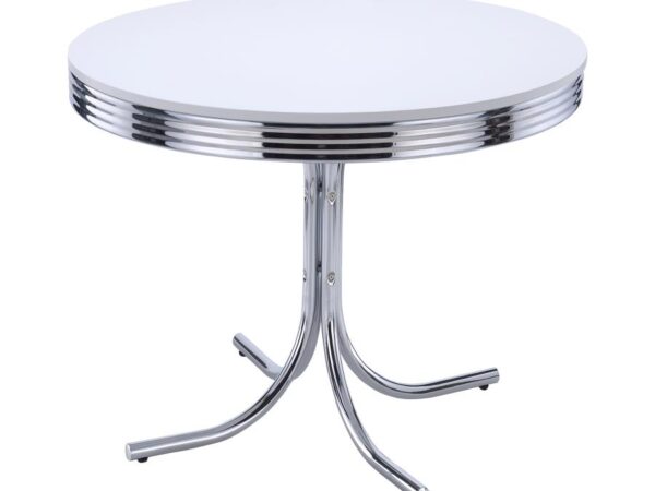 Retro Round 42-inch Wood Top Dining Table White and Chrome