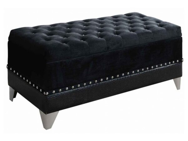 Barzini Velvet Upholstered Tufted Storage Bench Black