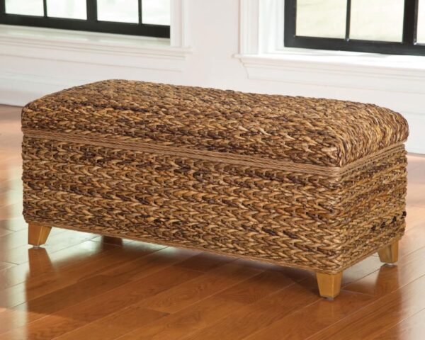 Laughton Hand-Woven Banana Leaf Storage Bench Amber