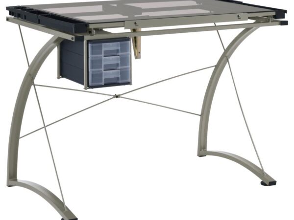 Melo 41-inch Glass Top Drafting Table with Storage Silver
