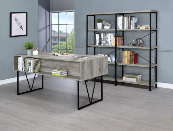 Analiese 63-inch 4-shelf Double Bookshelf Grey Driftwood