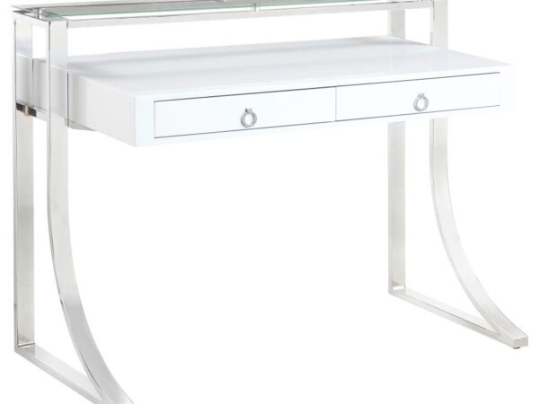 Gemma 48-inch 2-drawer Writing Desk White High Gloss