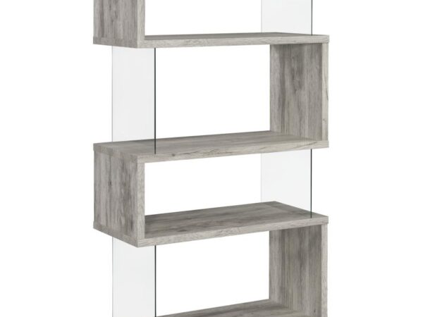 Emelle 63-inch 4-shelf Glass Panel Bookshelf Grey Driftwood