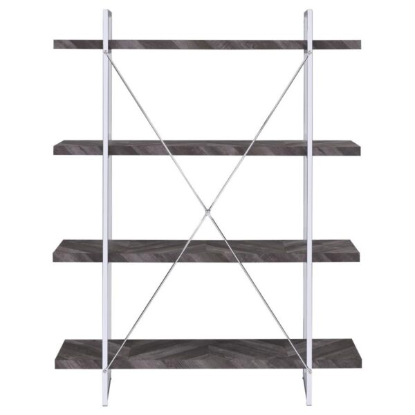 Grimma 63-inch 4-shelf Bookshelf Rustic Grey and Chrome
