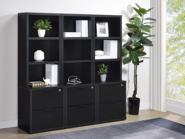 Westpark 3-piece Wall Unit Bookcase Set with USB Black