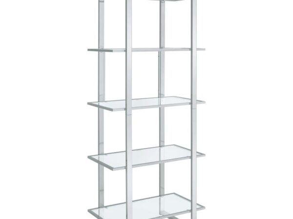 Hartford 79-inch 5-shelf Glass Bookshelf Chrome