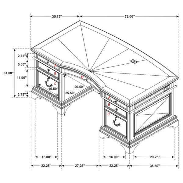 Hartshill 72-inch 7-drawer Executive Desk Burnished Oak