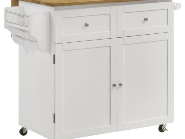 Jalen 3-door Mobile Kitchen Cart Natural Brown and White