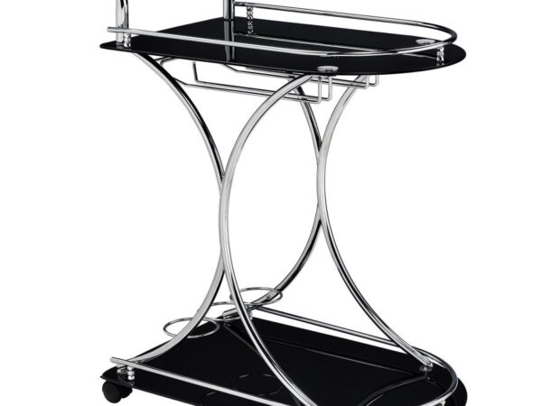 Elfman 2-tier Glass Shelf Metal Bar Cart Black and Chrome