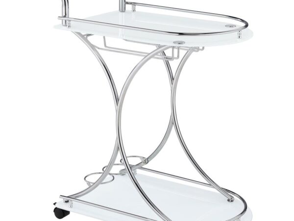 Elfman 2-tier Glass Shelf Metal Bar Cart White and Chrome
