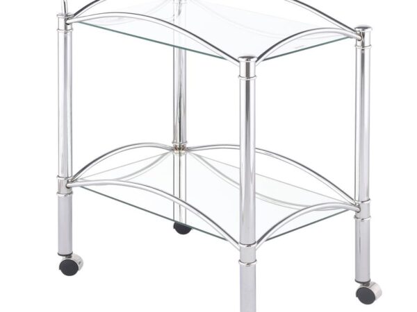 Shadix 2-tier Rectangular Glass Shelf Metal Bar Cart Chrome