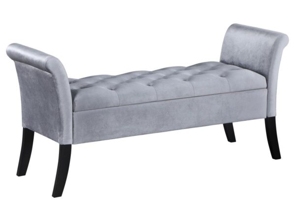 Farrah Velvet Upholstered Rolled Arm Storage Bench Silver